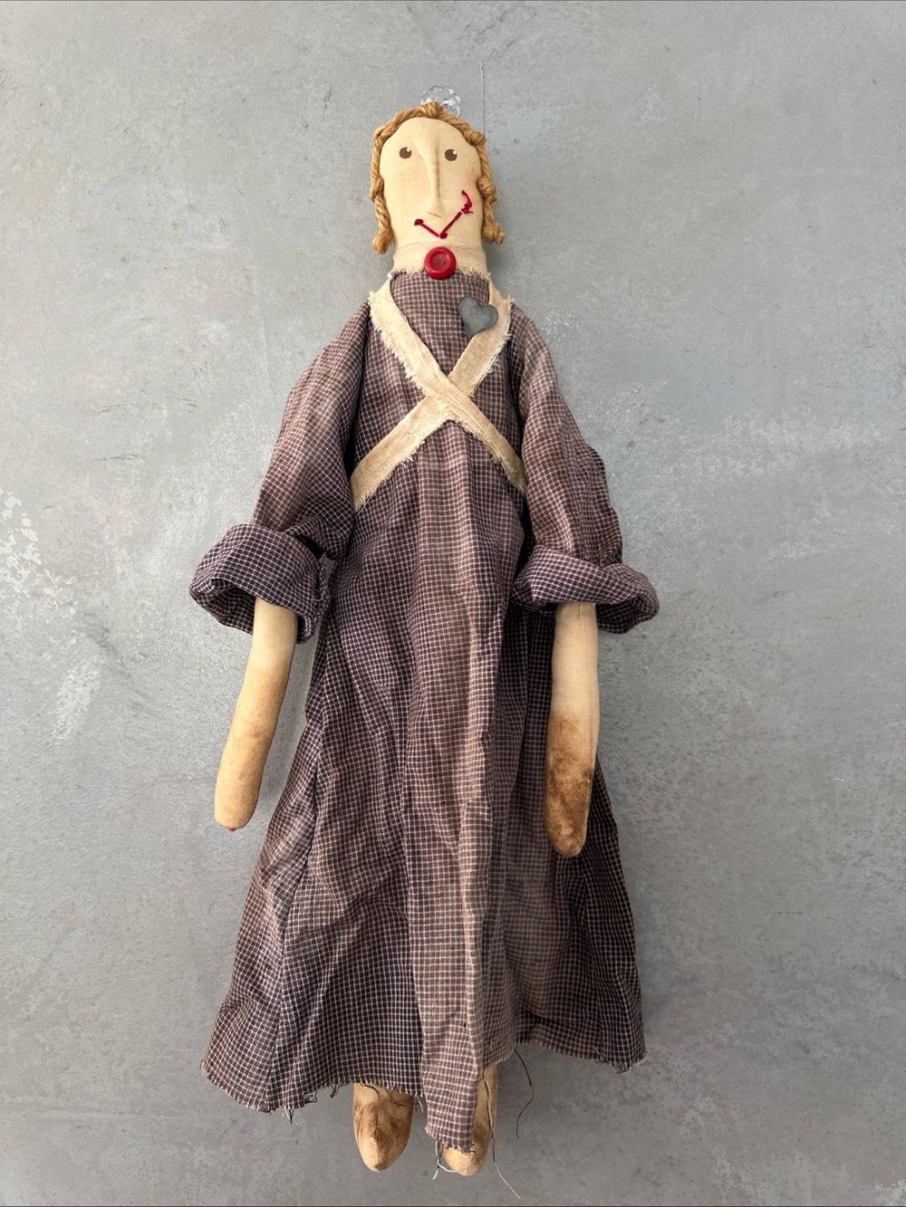 Country Primative Folk Art Rag Doll Cloth Body Farmhouse Decor 26" Collectible
